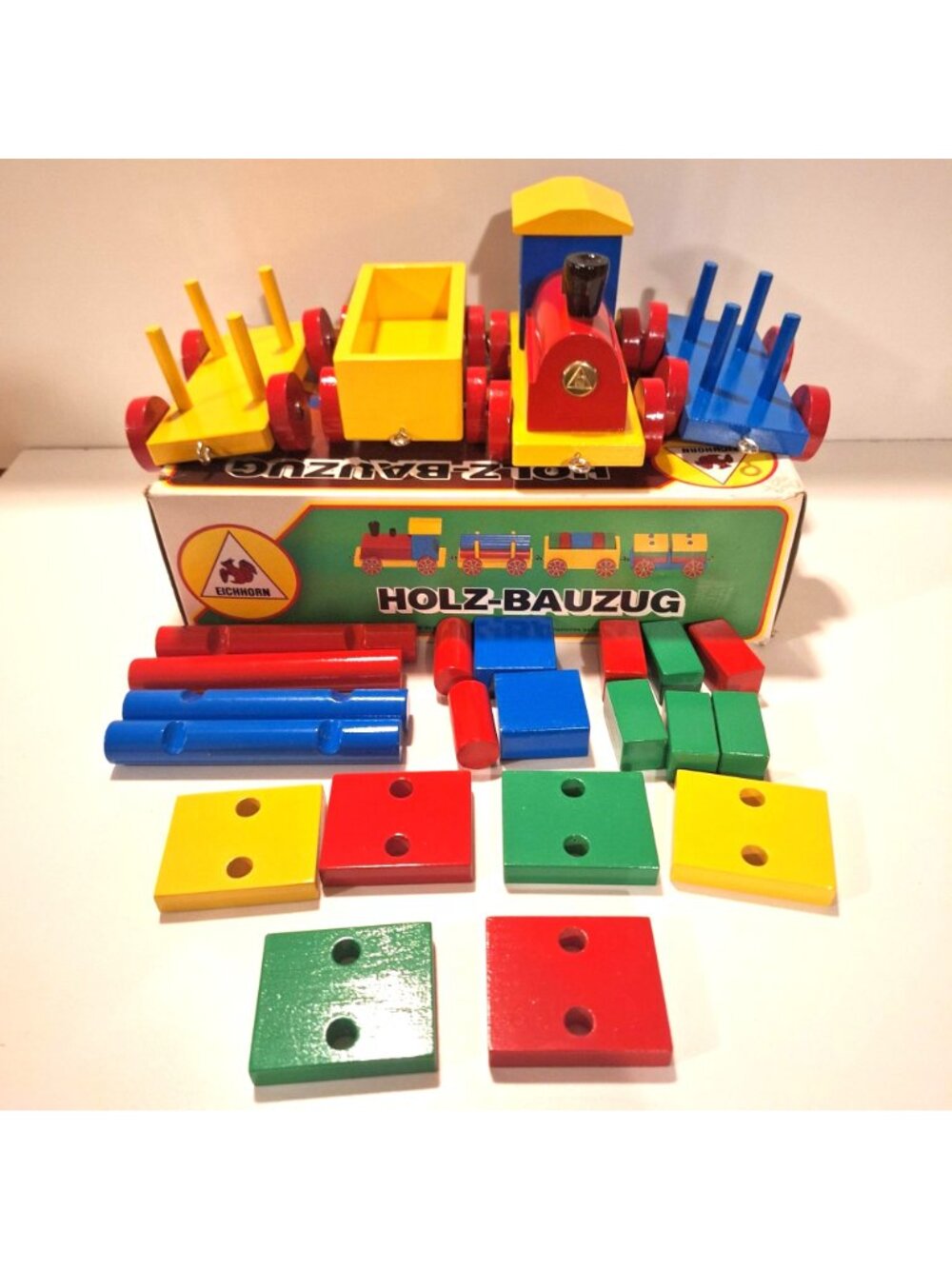 Eichhorn Holz-Bauzug Wooden Blocks Train Complete Set Original Box Vintage - Picture 9 of 12